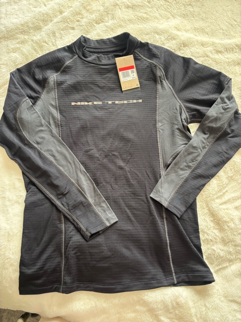 Nike Tech Long Sleeve Top - Charcoal Gray with Light Gray Logo